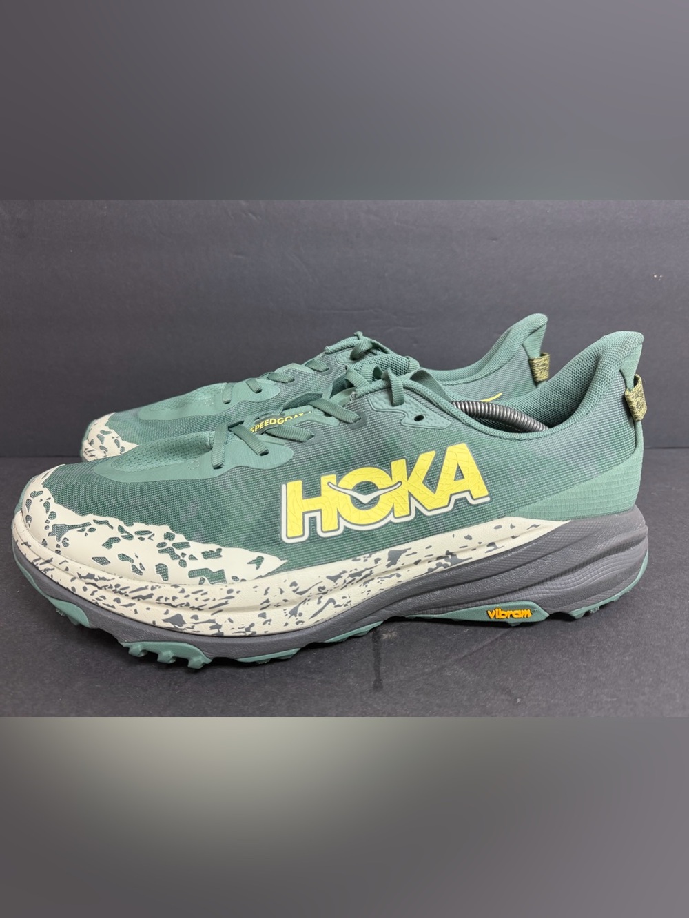 Hoka One One Speedgoat 6 Wide Mens SZ 14 2E Fern Asphalt Grey Trail 1147830 FNS